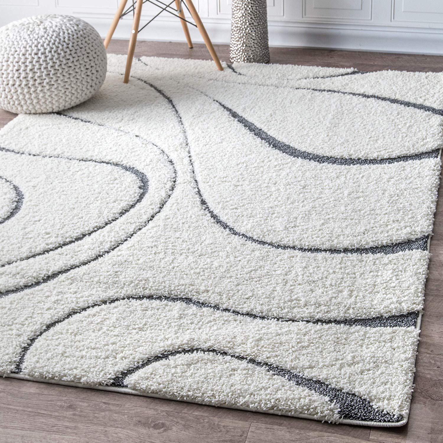 Snail – Cream & Charcoal Shag Rug