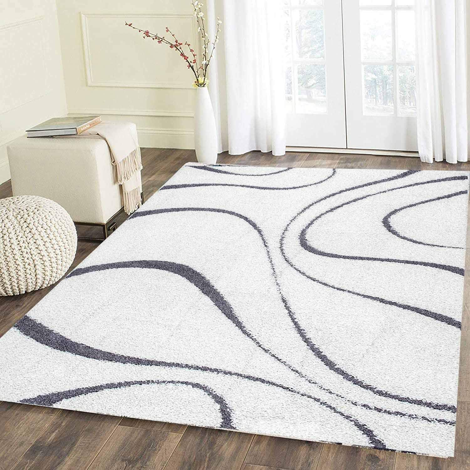 Snail – Cream & Charcoal Shag Rug