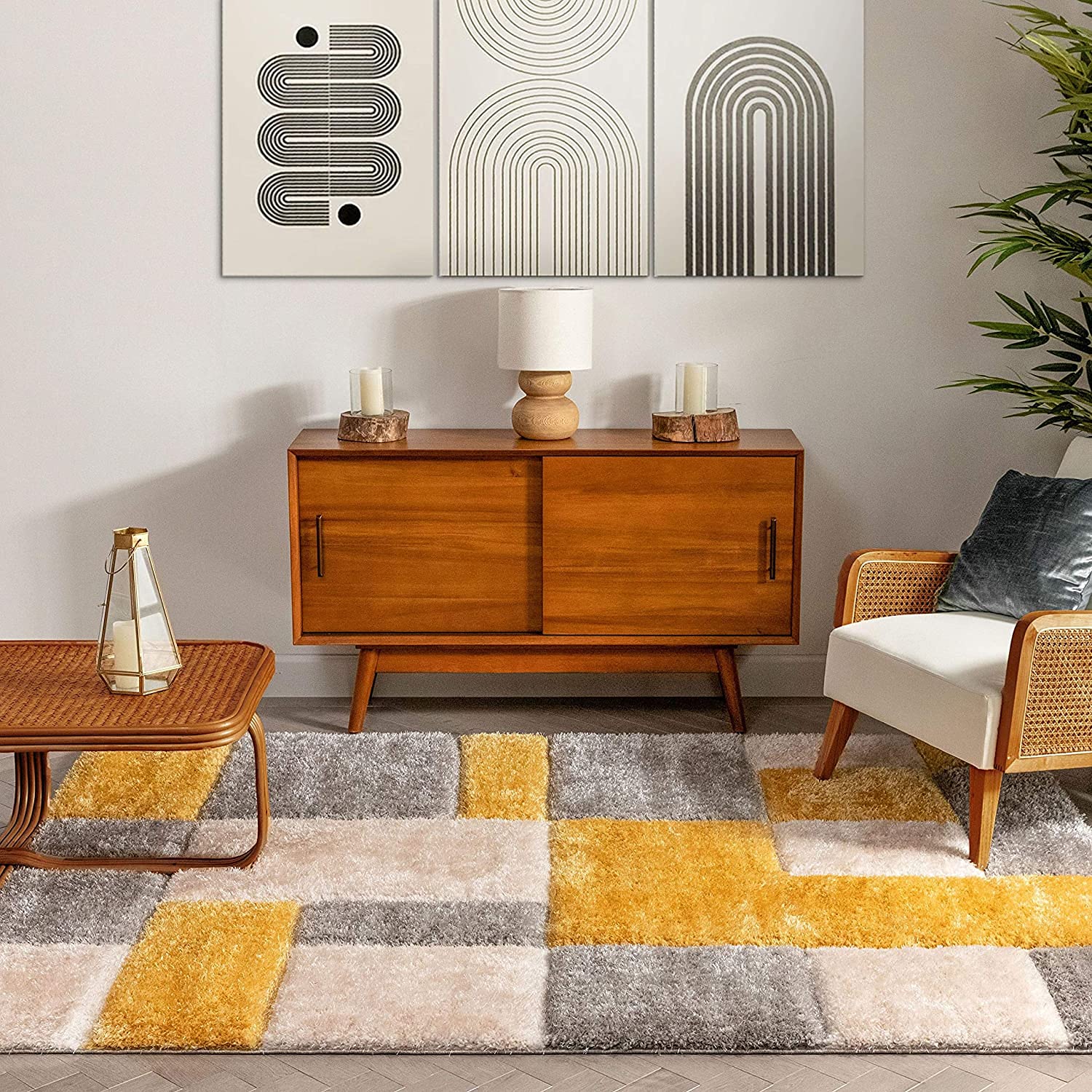 Tetris – Yellow Shag Rug