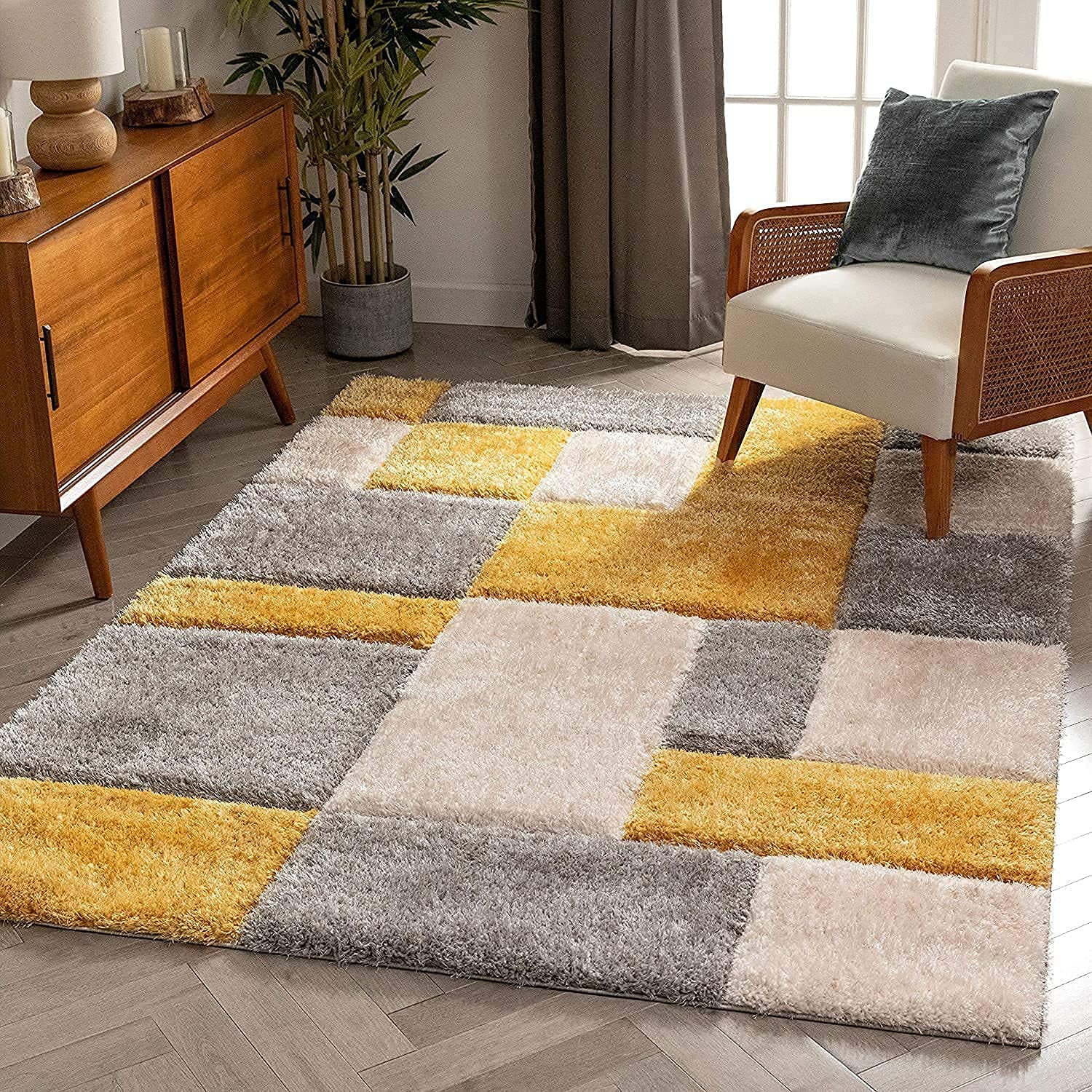 Tetris – Yellow Shag Rug