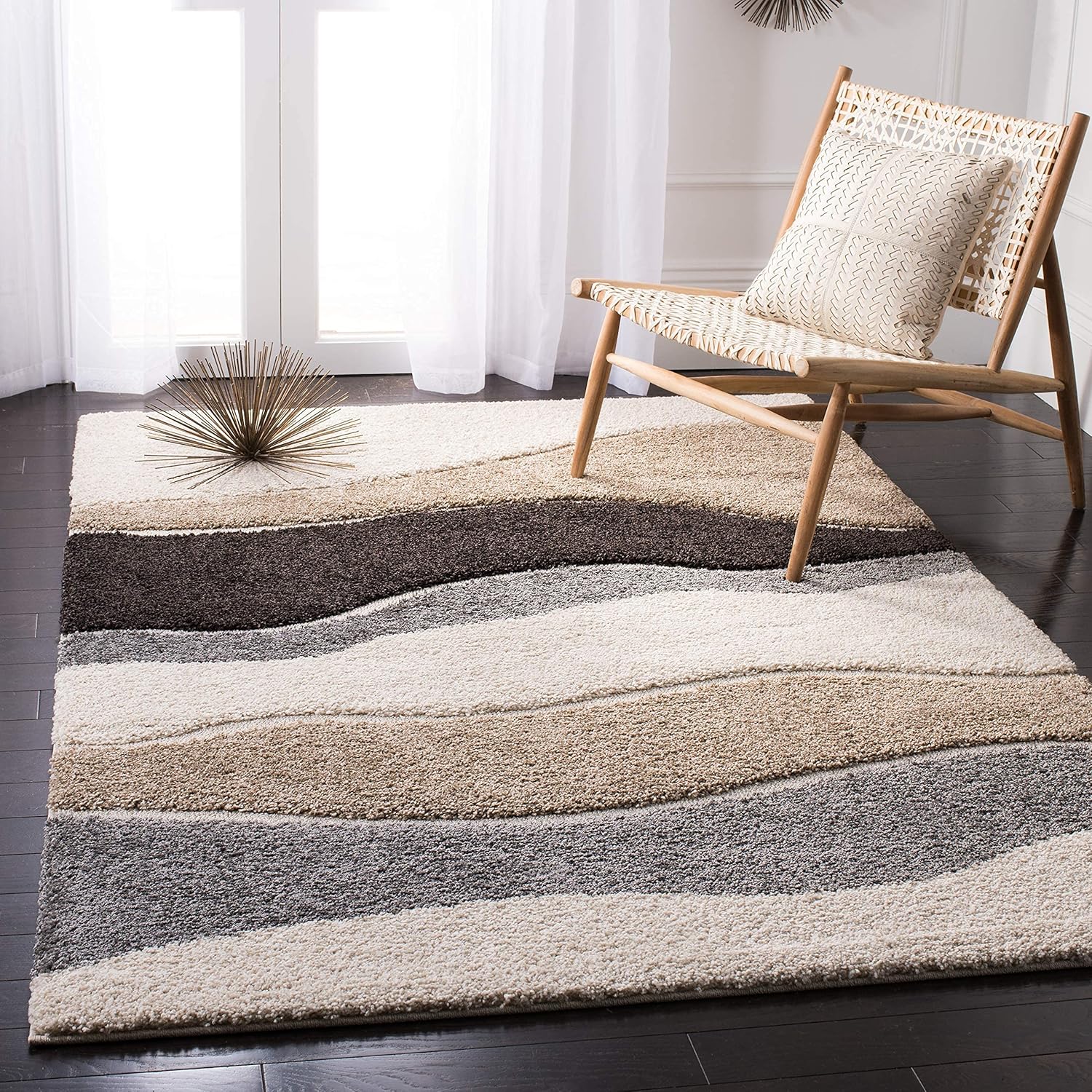 Waves – Grey & Brown Shag Rug