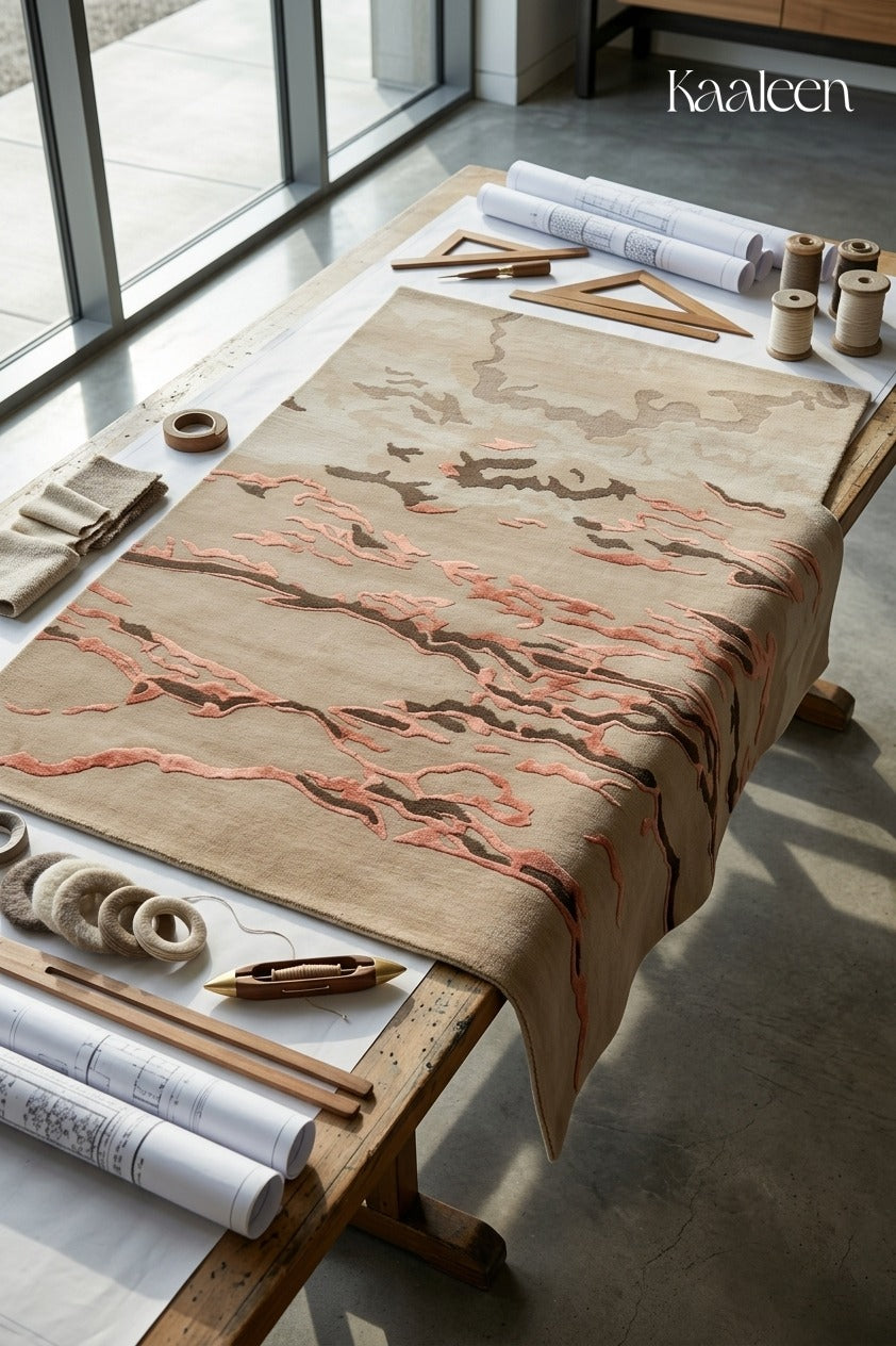 Bell – Beige & Rust Hand-Knotted Wool & Silk Carpet