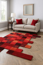 Blocks Red – Red & Maroon Hand-Tufted Wool & Silk Carpet