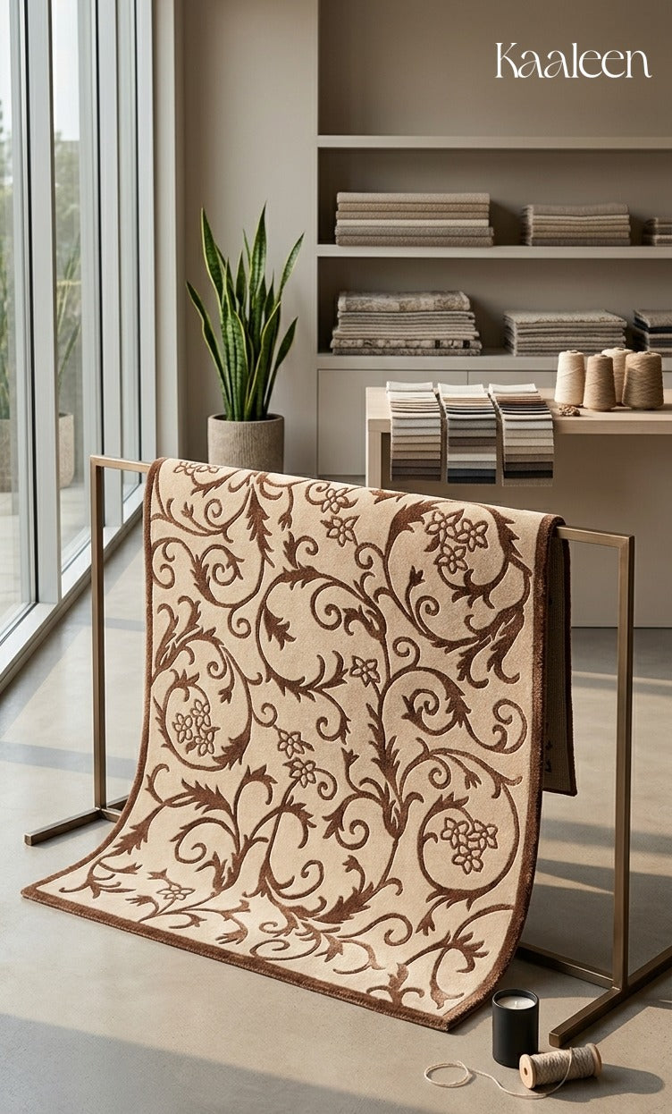 Brilliance – Beige & Dark Brown Hand-Knotted Wool & Silk Carpet