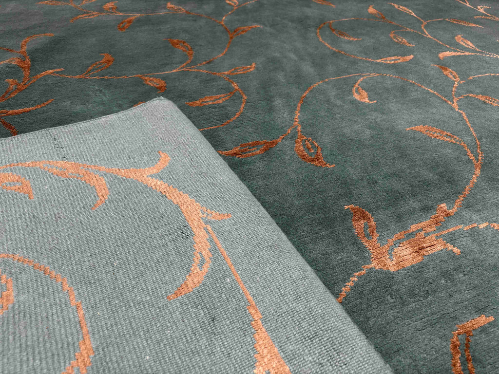 Brilliance – Green & Rose Gold Hand-Knotted Wool & Silk Carpet