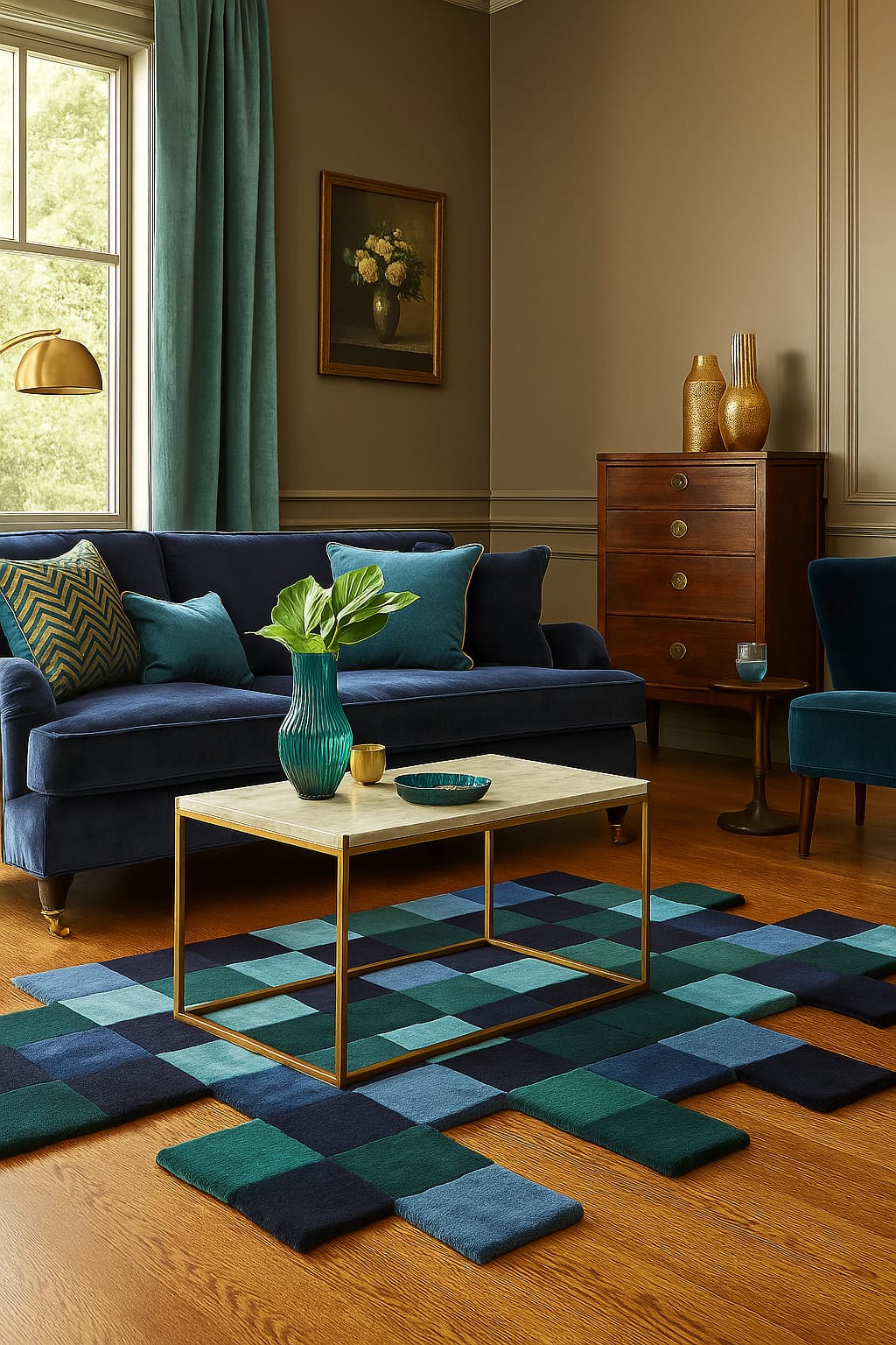 Blocks Blue – Blue & Teal Hand-Tufted Wool & Silk Carpet