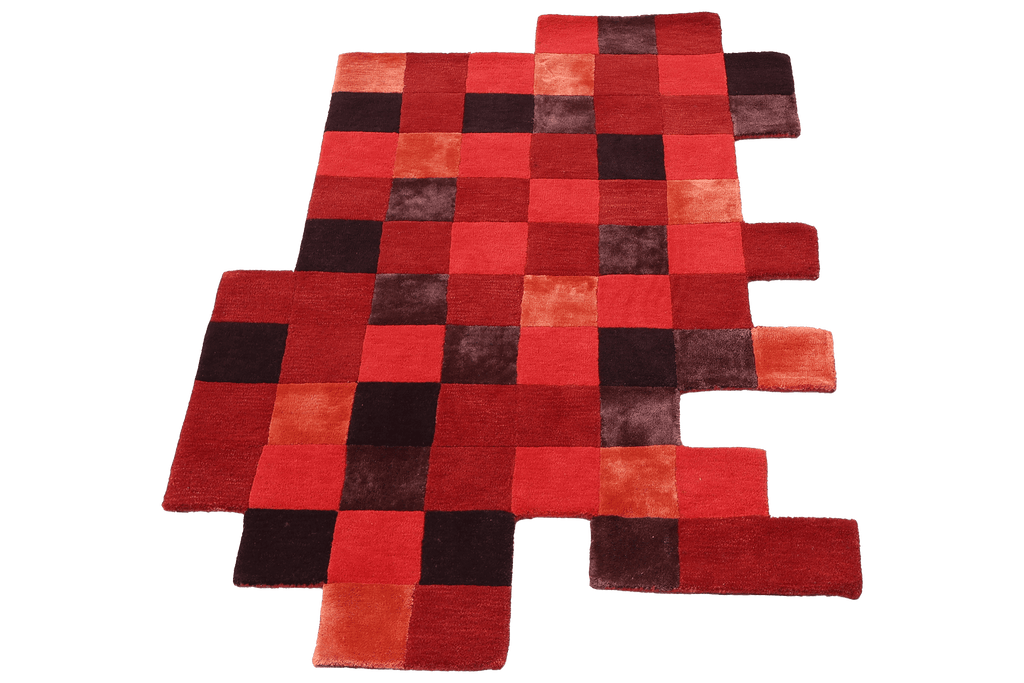 Blocks Red – Red & Maroon Hand-Tufted Wool & Silk Carpet