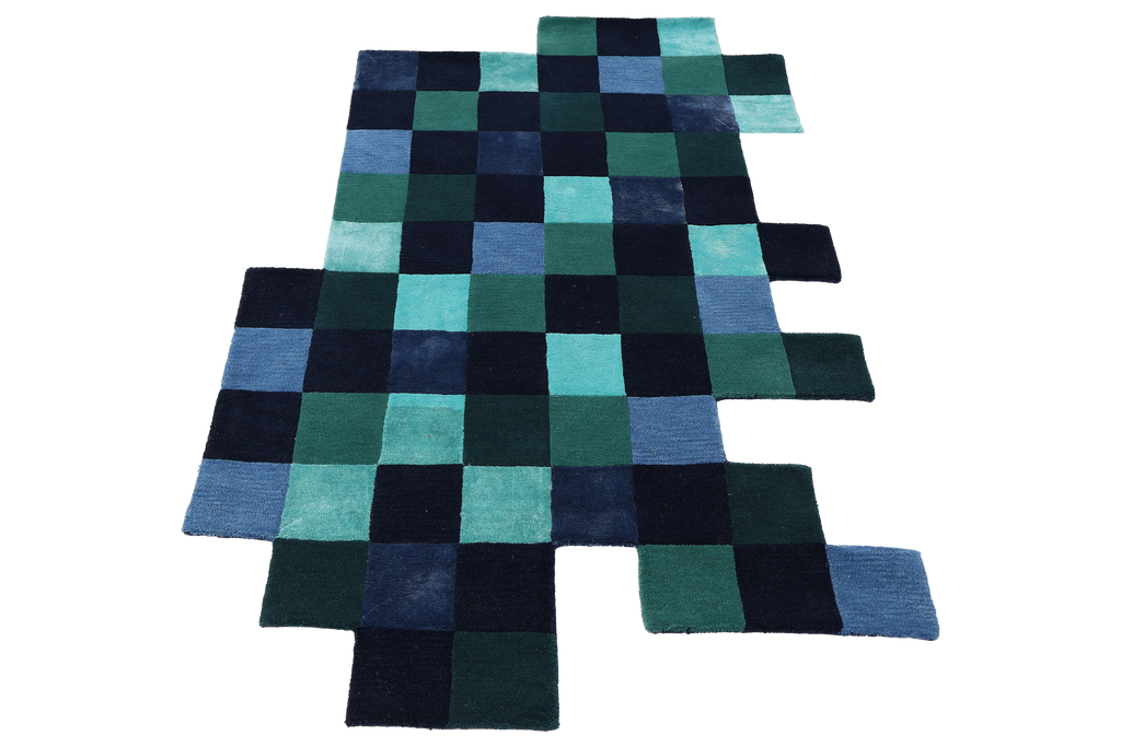 Blocks Blue – Blue & Teal Hand-Tufted Wool & Silk Carpet